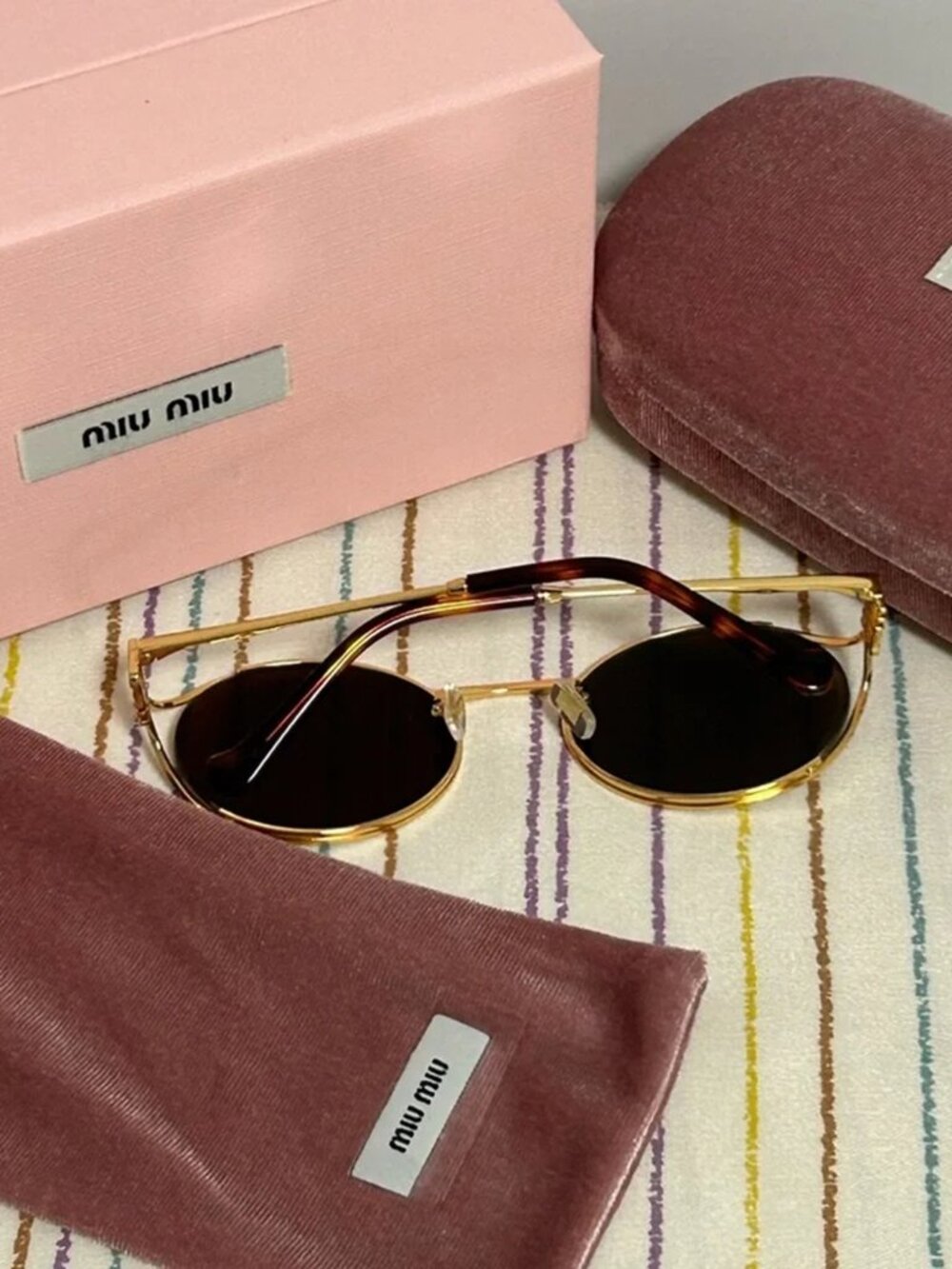 Miu Miu Oval Gold Frame Sunglasses - Picture 5 of 7